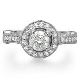1.83 Carat (ctw) 14k White Gold Round Diamond Ladies Bridal Engagement Vintage Halo Ring Center 0.64 ct