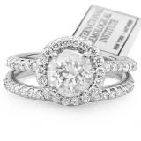 Certified 1.92 Carat (ctw) 14k White Gold Round Diamond Ladies Bridal Engagement Halo Style Ring Set with Matching Wedding Band Center 1.23CT