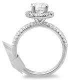 Certified 1.92 Carat (ctw) 14k White Gold Round Diamond Ladies Bridal Engagement Halo Style Ring Set with Matching Wedding Band Center 1.23CT