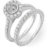 2.00 Carat (ctw) 14K White Gold Brilliant Round Diamond Sparkling look Semi Mount Ladies Bridal Engagement Ring Set (No Center Stone)