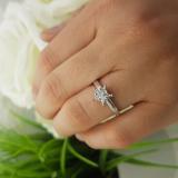 0.15 Carat (ctw) 14k White Gold Noble Cut Diamond Star Shaped 5 Stone Ladies Bridal Engagement Ring