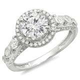 Certified 1.58 Carat (ctw) 18k White Gold Round Diamond Ladies Halo Bridal Engagement Ring