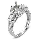 1.20 Carat (ctw) 14k White Gold Round & Princess Diamond Ladies Bridal Semi Mount Ring (No Center Stone)