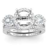 1.00 Carat (ctw) 18K White Gold Brilliant Round & Pear Cut Diamond 3 stone Semi Mount Ladies Bridal Engagement Ring Set (No Center Stone) 1 CT