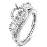 1.00 Carat (ctw) 18K White Gold Brilliant Round & Pear Cut Diamond 3 stone Semi Mount Ladies Bridal Engagement Ring Set (No Center Stone) 1 CT