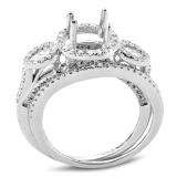 1.00 Carat (ctw) 18K White Gold Brilliant Round & Pear Cut Diamond 3 stone Semi Mount Ladies Bridal Engagement Ring Set (No Center Stone) 1 CT