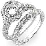 1.00 Carat (ctw) 14K White Gold Brilliant Round Cut Diamond Antique Vintage look Semi Mount Ladies Bridal Engagement Ring Set (No Center Stone)