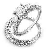 1.25 Carat (ctw) 14k White Gold Round Diamond 3 Stone Ladies Bridal Engagement Ring Set