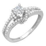 1.00 Carat (ctw) 14k White Gold Round Diamond Ladies Solitaire with Accents Split Shank Bridal Engagement Ring