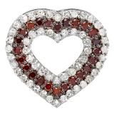 0.95 Carat (ctw) Round Red & White Diamond Ladies Layered Open Heart Pendant 1 CT 10K White Gold
