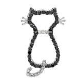 0.33 Carat (ctw) Sterling Silver Round Black & White Diamond Cat Pendant 1/3 CT
