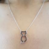 0.33 Carat (ctw) Sterling Silver Round Black & White Diamond Cat Pendant 1/3 CT