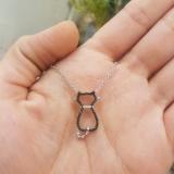 0.33 Carat (ctw) Sterling Silver Round Black & White Diamond Cat Pendant 1/3 CT