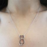 0.33 Carat (ctw) Sterling Silver Round Black & White Diamond Cat Pendant 1/3 CT