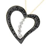 0.60 Carat (ctw) Round Black & White Diamond Ladies Heart Pendant 10K Yellow Gold