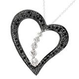 0.60 Carat (ctw) Round Black & White Diamond Ladies Heart Pendant 18K White Gold