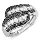 1.05 Carat (ctw) 14k White Gold Black & White Round Diamond Ladies Cocktail Right Hand 1 CT