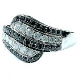 1.05 Carat (ctw) 14k White Gold Black & White Round Diamond Ladies Cocktail Right Hand 1 CT