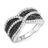 1.15 Carat (ctw) 10k White Gold Black & White Round Diamond Ladies Cocktail Right Hand Ring