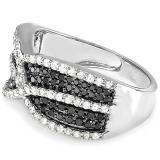 1.15 Carat (ctw) 10k White Gold Black & White Round Diamond Ladies Cocktail Right Hand Ring