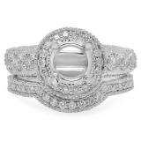 0.70 Carat (ctw) 14K White Gold Round Diamond Semi Mount Round Diamond For Center Engagement Bridal Ring (No Center Stone)