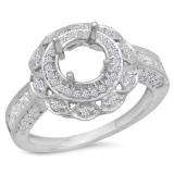 1.00 Carat (ctw) 14k White Gold Round Diamond Semi Mount Round Diamond For Center Engagement Ring (No Center Stone)