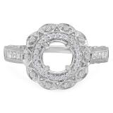 1.00 Carat (ctw) 14k White Gold Round Diamond Semi Mount Round Diamond For Center Engagement Ring (No Center Stone)