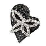 0.55 Carat (ctw) 10k White Gold Round Black and White Diamond Ladies Heart Pendant