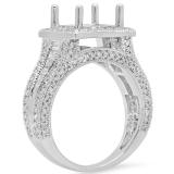 1.85 Carat (ctw) 18K White Gold Round Diamond Semi Mount Round & Baguette Cut Diamond Princess Cut Stone For Center Engagement Ring (No Center Stone)