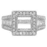 1.85 Carat (ctw) 18K White Gold Round Diamond Semi Mount Round & Baguette Cut Diamond Princess Cut Stone For Center Engagement Ring (No Center Stone)