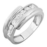 1.25 Carat (ctw) 14k White Gold Round Diamond Mens Anniversary Band Ring