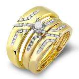 CERTIFIED 0.55 Carat (ctw) 10K Yellow Gold Round White Diamond Men & Women's Diamond Ring Trio Set Diamond Ring
