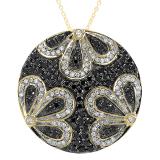 1.15 Carat (ctw) Round Black & White Diamond Ladies Flower Petals Circle Pendant | 18K Yellow Gold