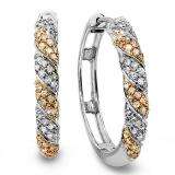 1.10 Carat (ctw) 14k Two Tone Gold Round Diamond Ladies Hoop Earrings