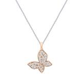 Round White Diamond Butterfly Shaped Pendant for Women with 18 Inch Silver Chain (0.95 ctw, Color I-J, Clarity I1-I2) in 18K Rose Gold
