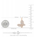 Round White Diamond Butterfly Shaped Pendant for Women with 18 Inch Silver Chain (0.95 ctw, Color I-J, Clarity I1-I2) in 18K Rose Gold