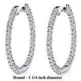 2.25 Carat (ctw) 14K White Gold Round White Diamond Fine Hoop Earring 2 1/4 CT