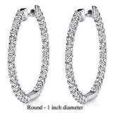 1.75 Carat (ctw) 14K White Gold Round White Diamond Fine Hoop Earring 1 3/4 CT