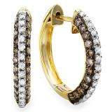0.90 Carat (ctw) 14K Yellow Gold Round White & Champagne Diamond Cocktail Hoop Earrings