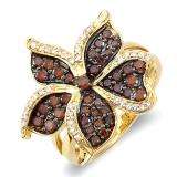 1.15 Carat (ctw) 14k Yellow Gold Round Diamond Ladies Two Tone Cocktail Flower Right Hand Ring