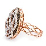 5.68 Carat (ctw) 14k Rose Gold White & Champagne Round Diamond Ladies Cocktail Right Hand Ring