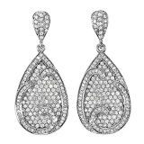 CERTIFIED 4.00 Carat (ctw) 14k White Gold Round Diamond Ladies Dangling Drop Earrings