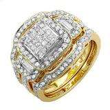 1.80 Carat (ctw) 14k Yellow Gold Princess Round & Baguette Diamond Ladies Bridal Engagement Ring Three Piece Set