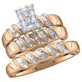 0.05 Carat (ctw) 14k Rose Gold Round Diamond Men & Ladies Trio Set