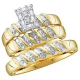 0.05 Carat (ctw) 14k Yellow Gold Round Diamond Men & Ladies Trio Set