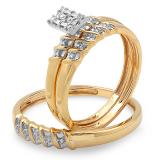 0.05 Carat (ctw) 10k Yellow Gold Round Diamond Men & Ladies Trio Set