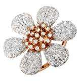 1.55 Carat (ctw) 14k Rose Gold Round Diamond Ladies Flower Cocktail Right Hand Ring 1 1/2 CT