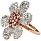 1.55 Carat (ctw) 14k Rose Gold Round Diamond Ladies Flower Cocktail Right Hand Ring 1 1/2 CT