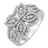 1.00 Carat (ctw) 14k White Gold Round Diamond Ladies Cocktail Right Hand Ring