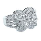 1.00 Carat (ctw) 14k White Gold Round Diamond Ladies Cocktail Right Hand Ring